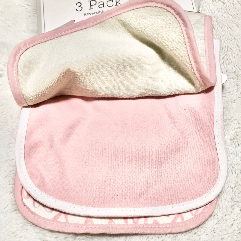 🆕3pk Baby Glitter LlTTLE SISTER Reversible Bibs - Picture 4 of 6